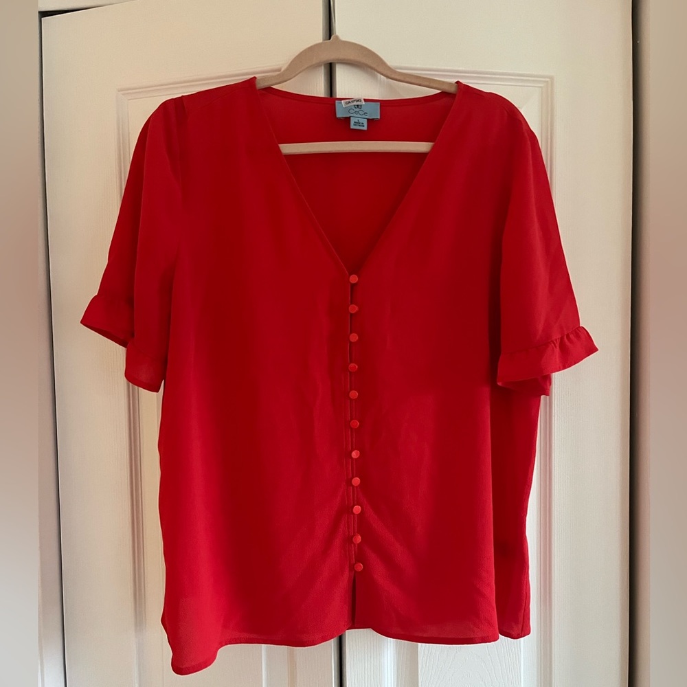 Cece red button-front blouse